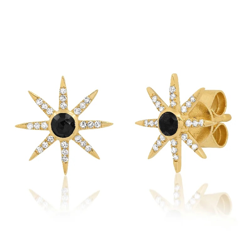 women's earrings statement piece -SUNBURST STUD EARRINGS, BLACK SPINEL