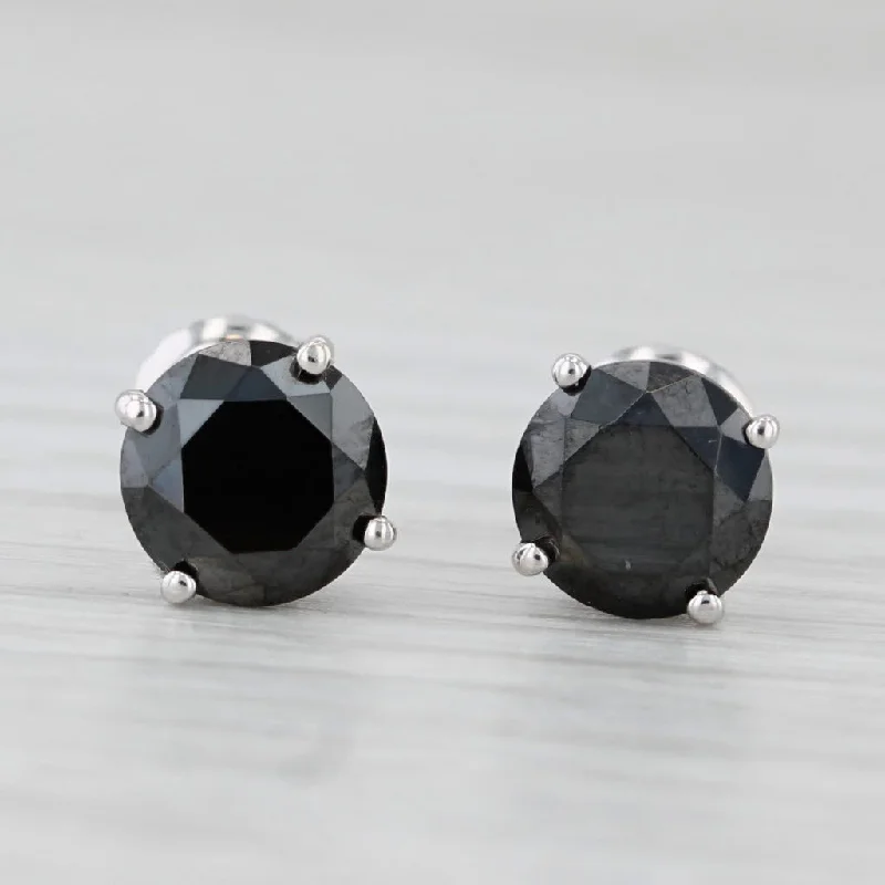 women's earrings geometric shapes -2ctw Black Diamond Earrings 14k White Gold Round Solitaire Studs