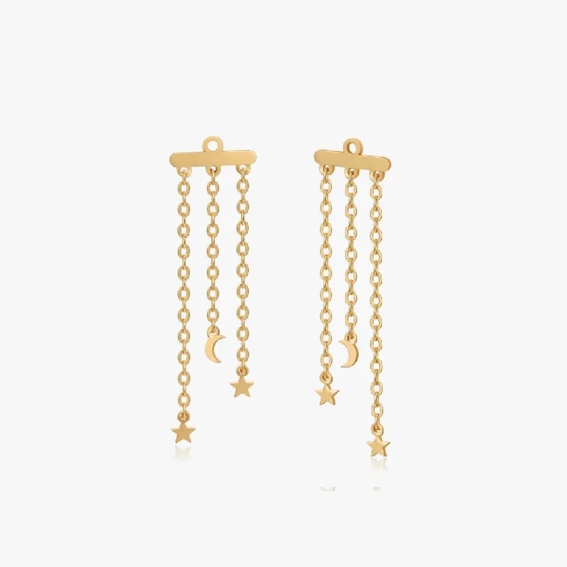 women's earrings statement piece -Dangling Star Stud Jacket in Gold