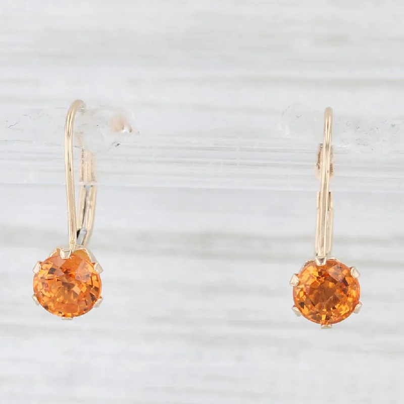 women's earrings art deco -Spessartite Orange Garnet Drop Earrings 10k Yellow Gold Lever Back Drops