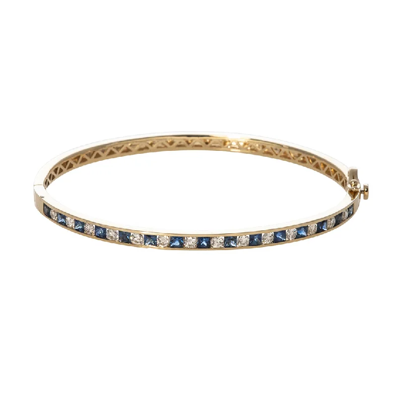 women's bracelets pearl -Sapphire & Diamond Channel Set 14K Yellow Gold Bangle