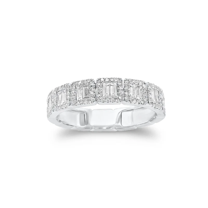 women's ring white gold -Baguette & Round Diamond Stackable Ring