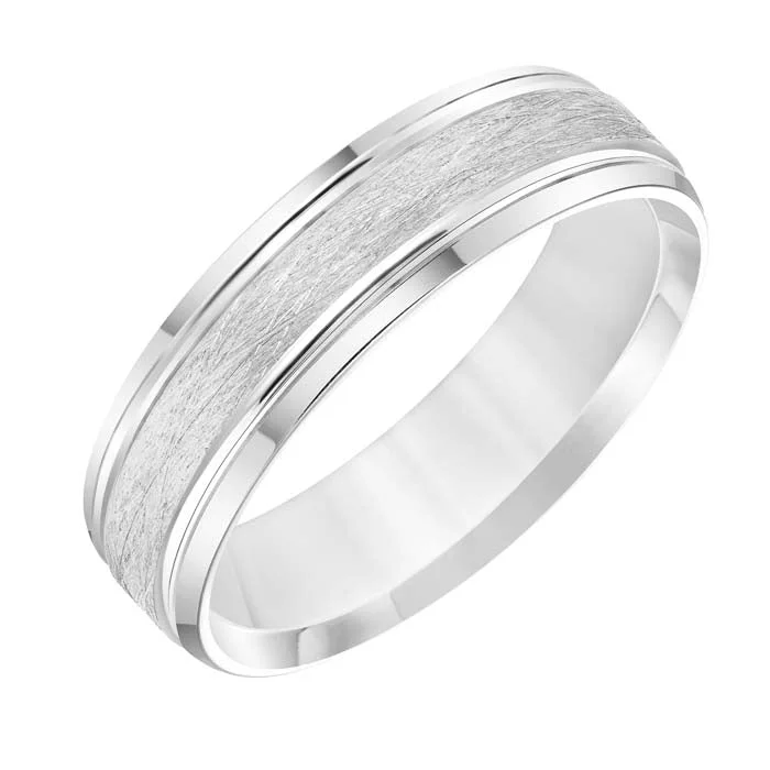 women's engagement rings nature inspired -Goldman Men's 6MM Wedding Band with Wire Finish and Polished Edge in 14K White Gold