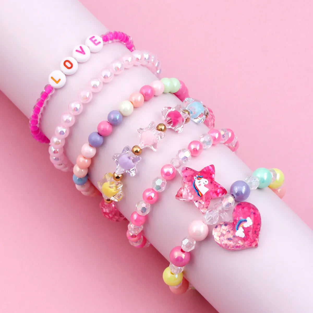 women's bracelets fine jewelry -Cute Handmade Sweet Pentagram Heart Shape Arylic Plastic Resin Beaded Handmade Girl's Bracelets