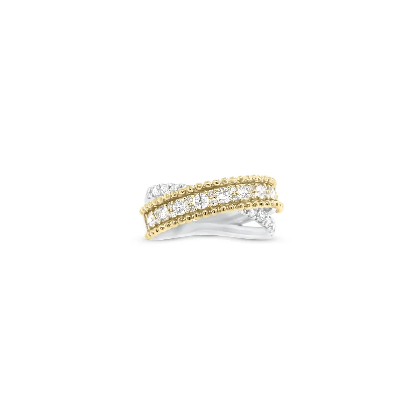 women's ring customizable -Diamond & Two-Tone Gold Crossover Ring