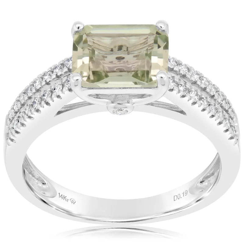 women's engagement rings split shank -Green Amethyst & Diamond Ring