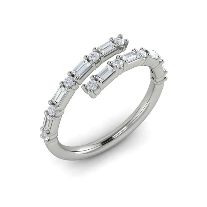 women's engagement rings affordable options -Vlora Karinia Open Bypass Baguette and Round Diamond Ring in 14K White Gold