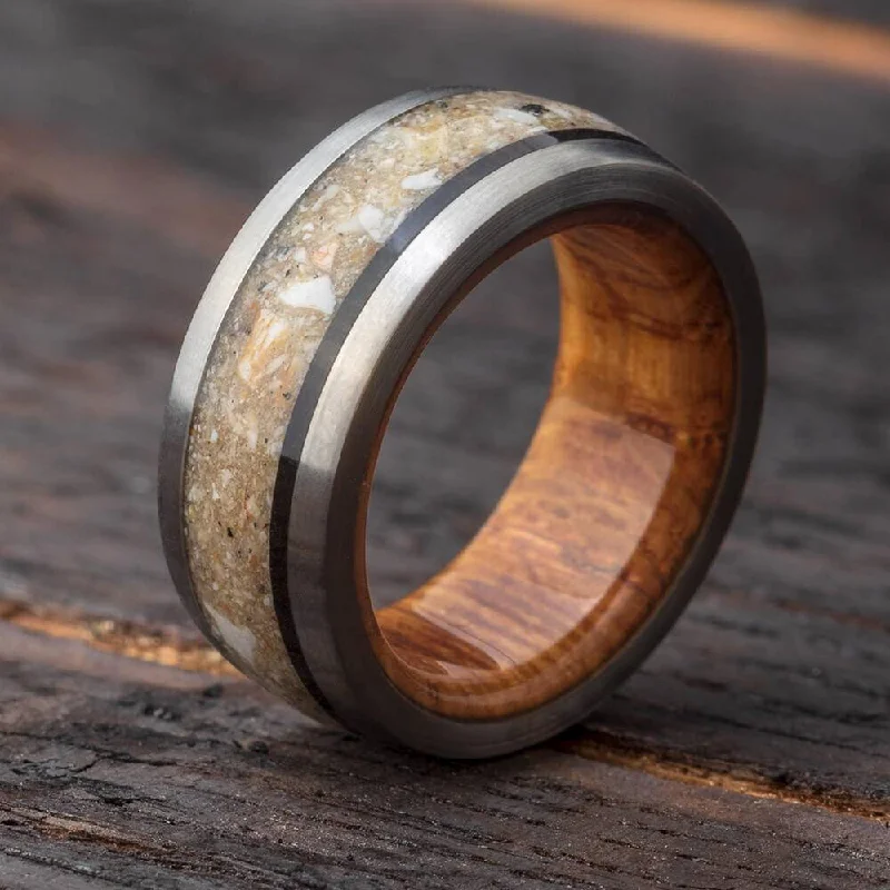 women's ring nature inspired -Memorial Ring with Ashes and Oak Wood Sleeve