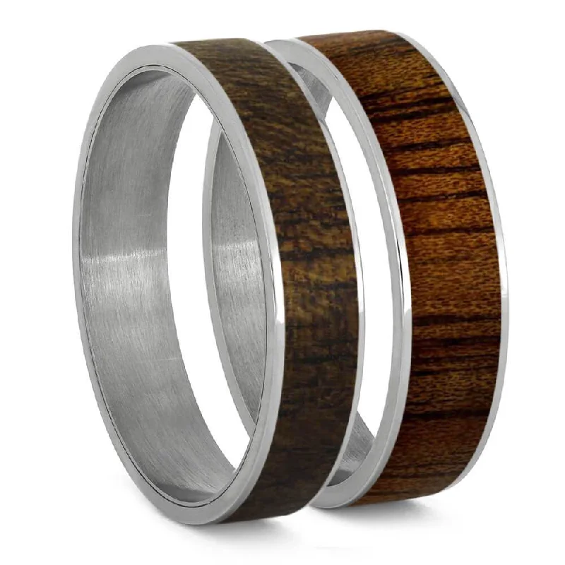 women's ring dainty silver -Koa Wood Inlay Components for Modular Rings