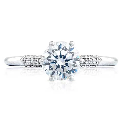 women's engagement rings floral engraving -Tacori .11TW Simply Tacori 6-Prong Solitaire Engagement Ring Semi-Mounting in 18K White Gold