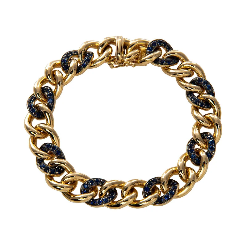 women's bracelets with turquoise -Pavé Sapphire 18K Yellow Gold Curb Link Bracelet