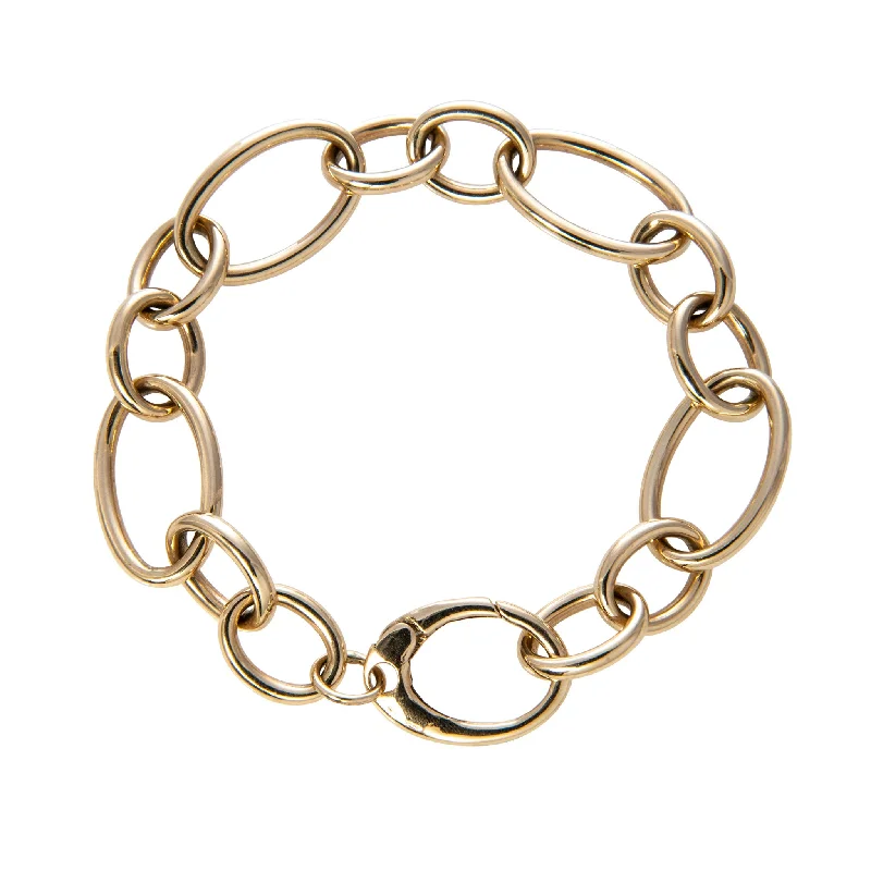 women's bracelets sleek and modern -14K Yellow Gold Italian Alternating Oval Link Bracelet