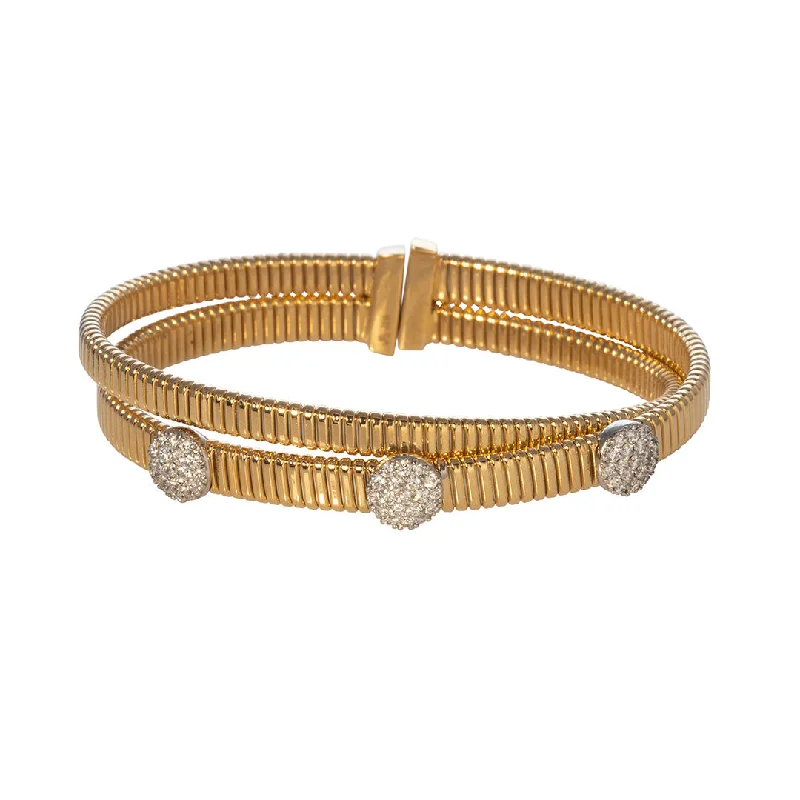 women's bracelets adjustable -Diamond Pavé Station 18K Gold Crossover Flex Cuff Bangle