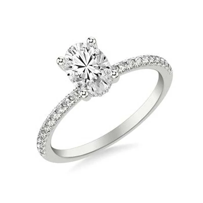 women's engagement rings designer brand -Mountz Collection 1.00ct Oval Center Classic Diamond Engagement Ring in 14K White Gold