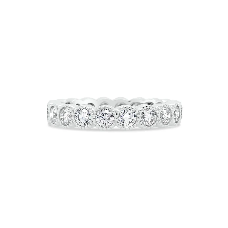 women's ring customizable -Bezel-Set Diamond Eternity Ring with Antique Milgrain