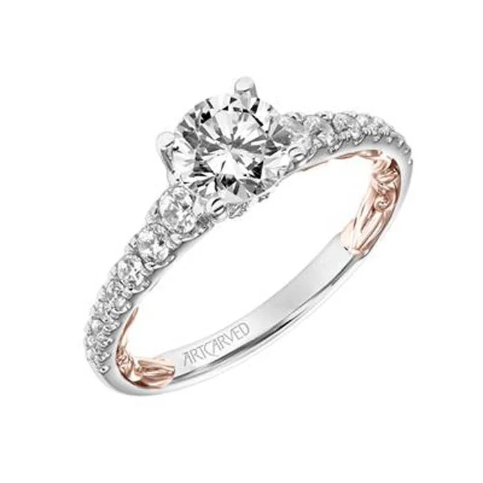 women's engagement rings gemstone halo -ArtCarved "Harley" Lyric Collection Engagement Ring Semi-Mounting 14K White and Rose Gold