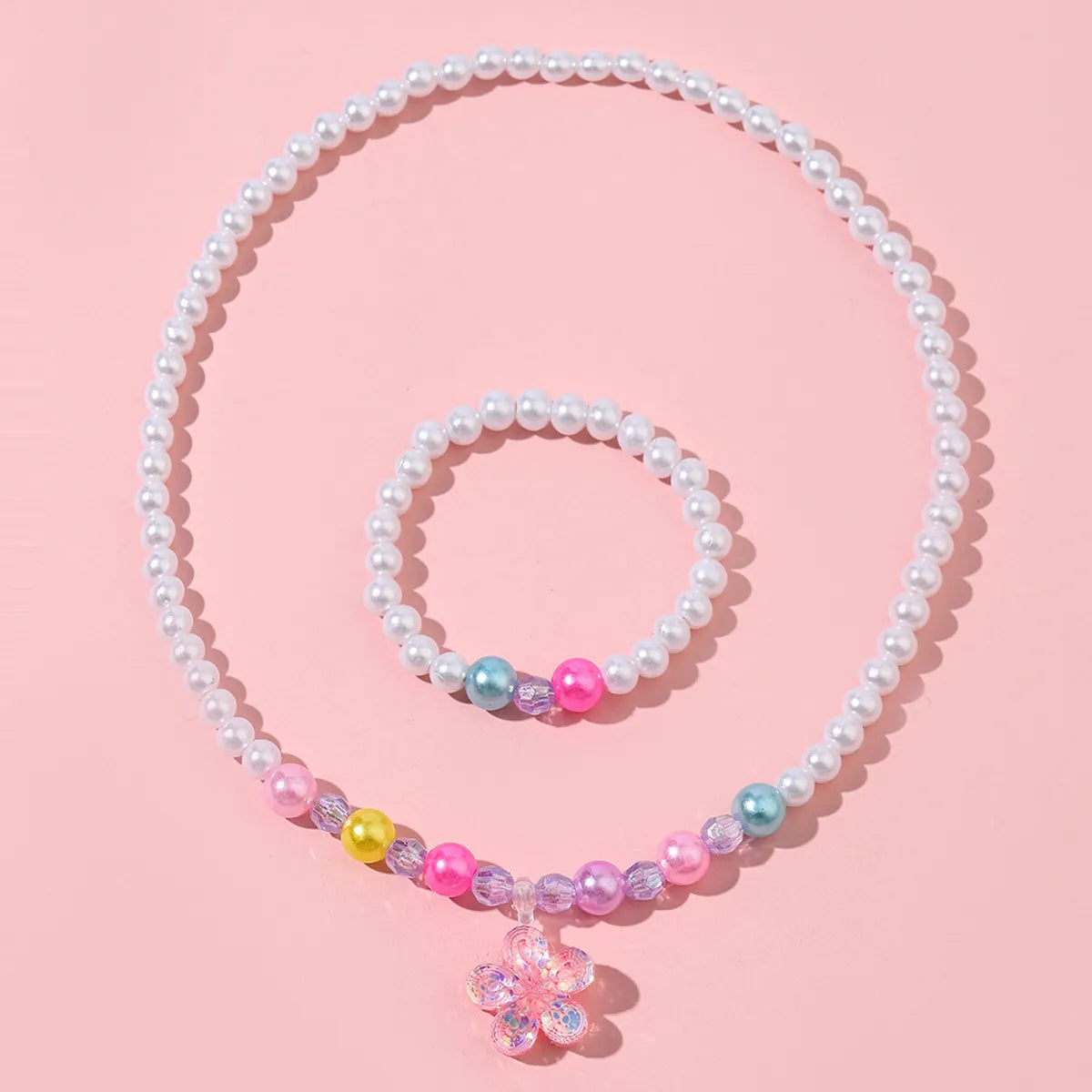 women's bracelets premium quality -Sweet Flower Plastic Handmade Artificial Pearls Pendant Necklace Bracelets