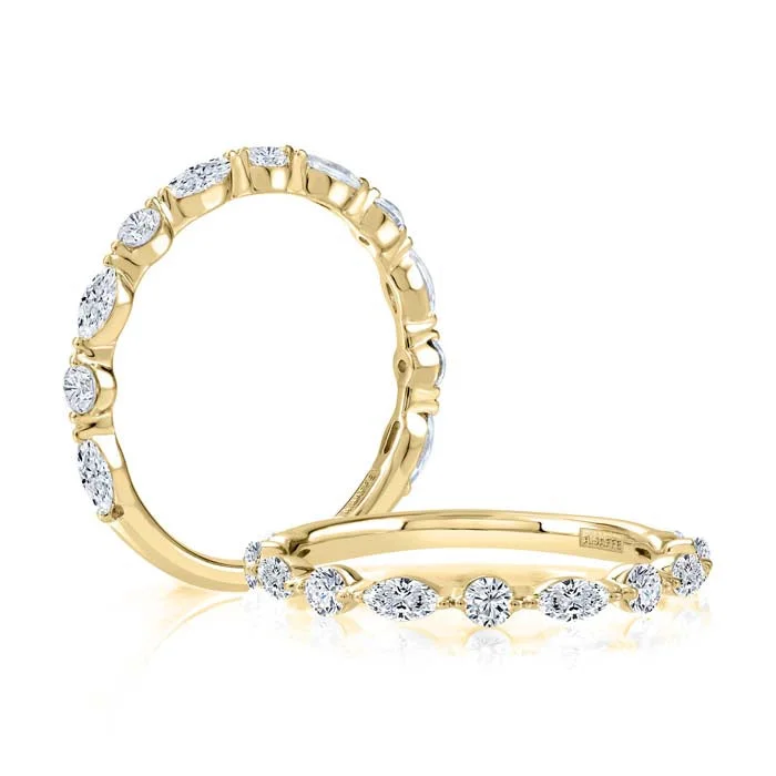 women's engagement rings floral engraving -A. Jaffe .67CTW Marquise and Round Diamond Wedding Band in 14K Yelow Gold