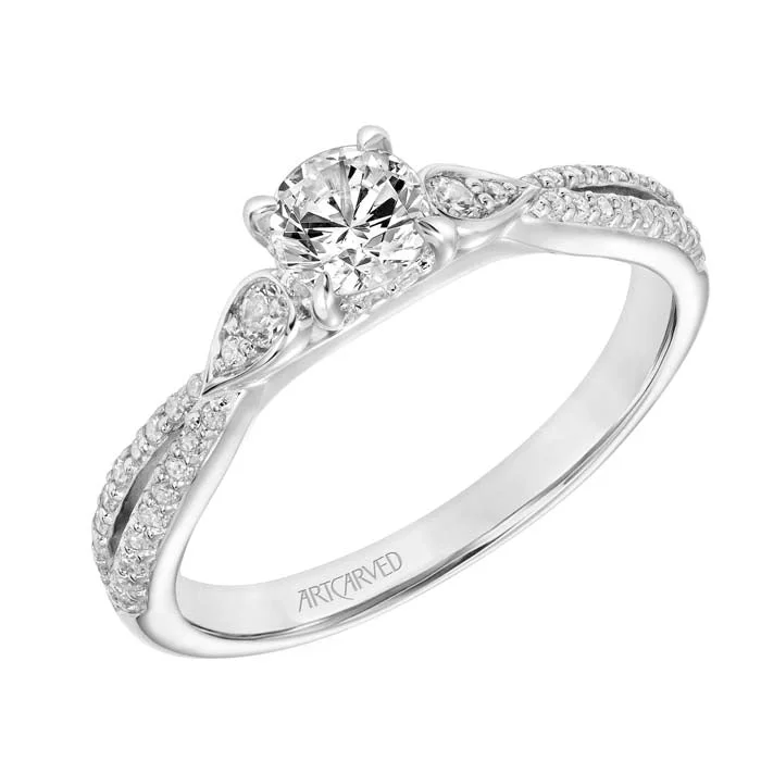 women's engagement rings yellow diamond -ArtCarved "Mara" Diamond Engagement Ring Semi-Mounting in 14K White Gold