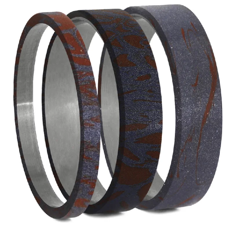 women's ring amethyst -Blue Bronze & Red Mokume Gane Inlay Components for Modular Rings