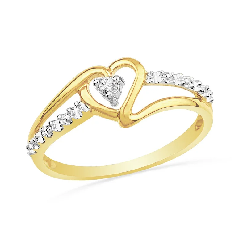 women's ring romantic design-Yellow Gold Diamond Heart Promise Ring