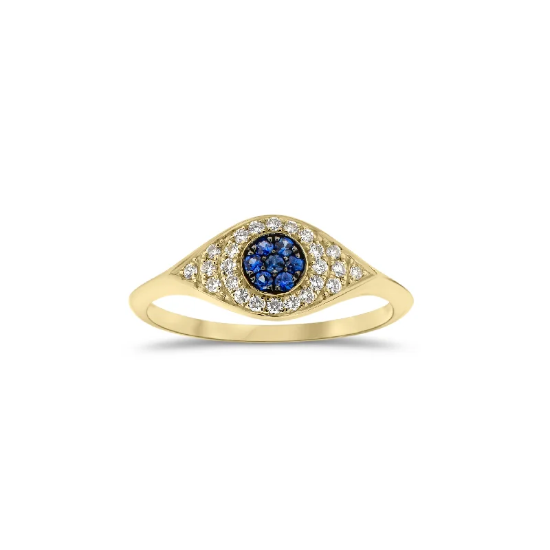 women's ring with engravings -Diamond and Sapphire Evil Eye Ring