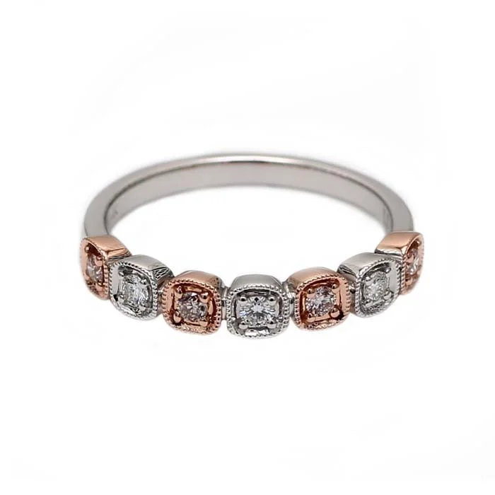 women's engagement rings sapphire -Mountz Collection Alternating Pink and White Diamond Ring in 18K White and Rose Gold