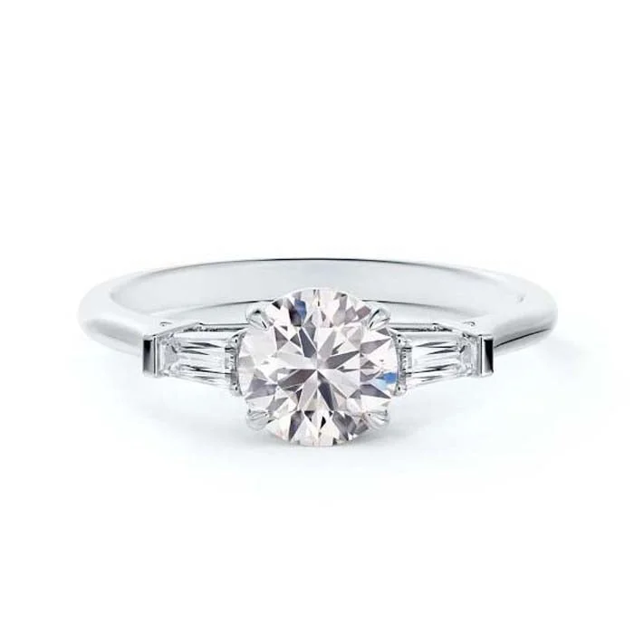 women's engagement rings luxury fashion -De Beers Forevermark Three Stone Tapered Baguette Complete Engagement Ring in Platinum