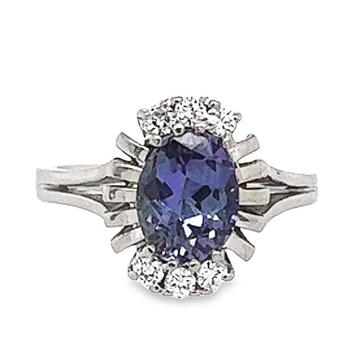 women's engagement rings three stone -Estate Tanzanite and Diamond Ring in 14K White Gold