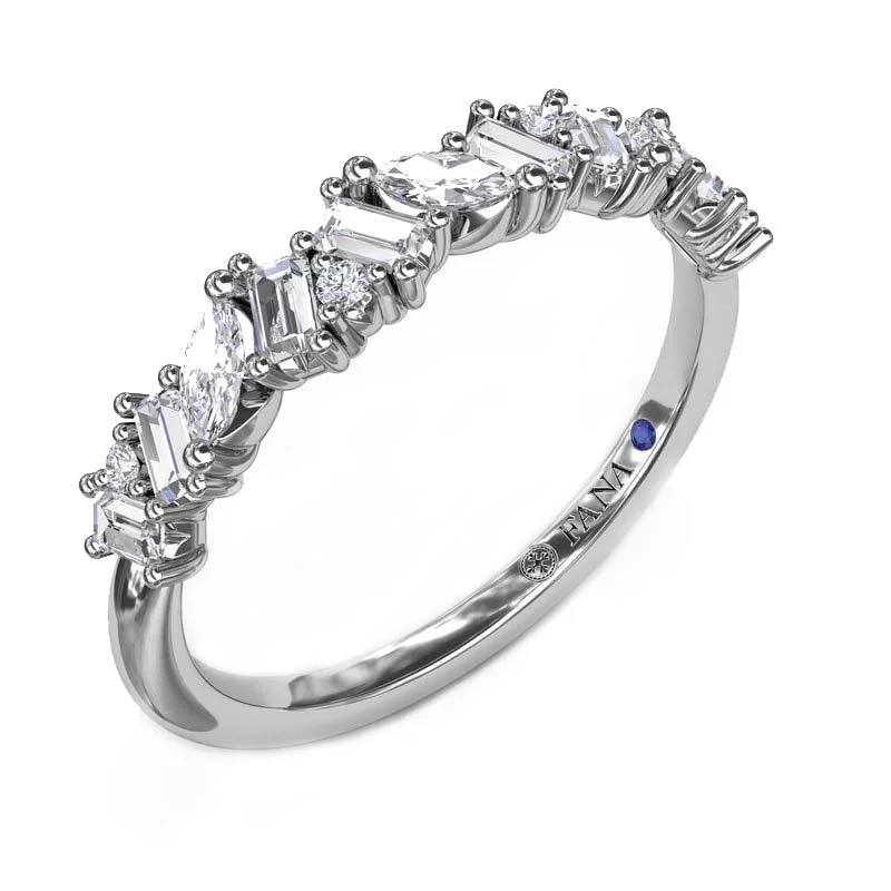 women's engagement rings emerald cut -Fana Mixed Shape Diamond Wedding Band in 14K White Gold