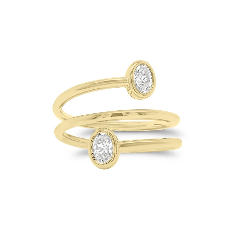 women's ring silver and gold mix -Bezel-Set Oval Diamond Wrap Ring