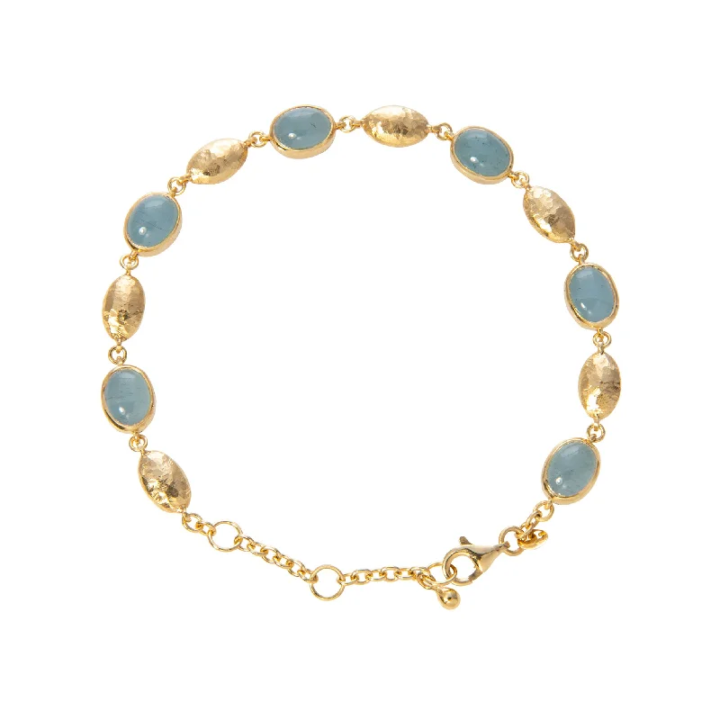 women's bracelets floral motif -Milky Aquamarine 14K Gold Hammered Bead Station Bracelet