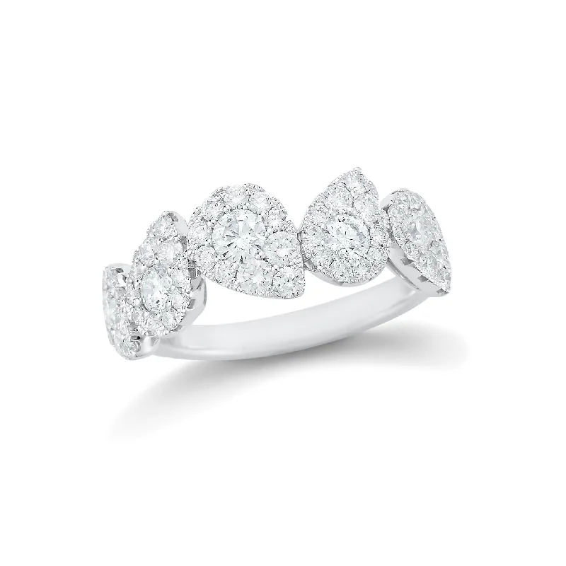 women's ring moon and stars -Diamond Staggered Pear-shaped Halo Ring