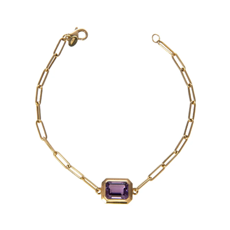 women's bracelets chain link -Goshwara Emerald-Cut Amethyst 18K Gold Bracelet