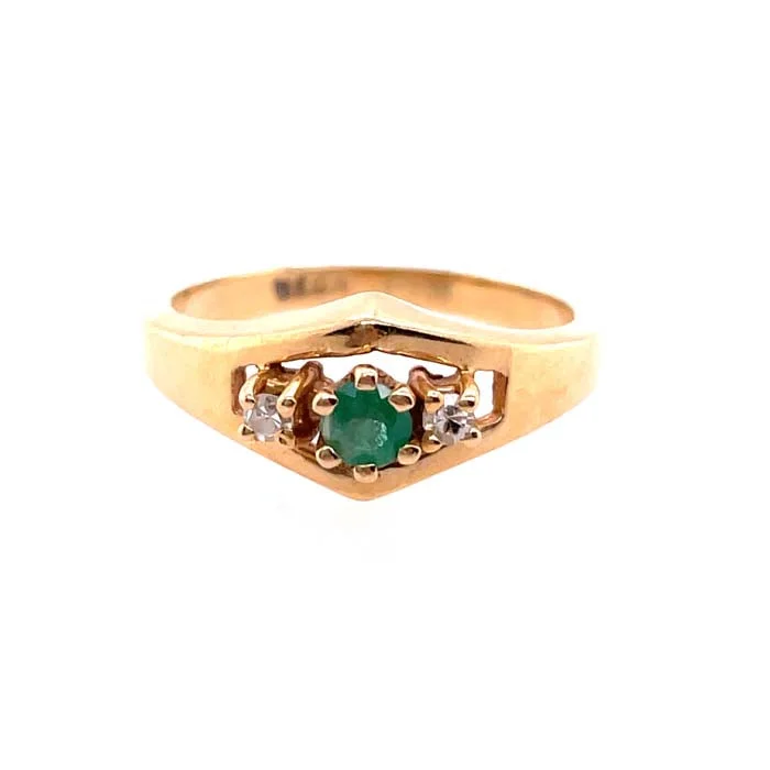 women's engagement rings alternative gemstones -Estate Emerald and Diamond Ring in 14K Yellow Gold