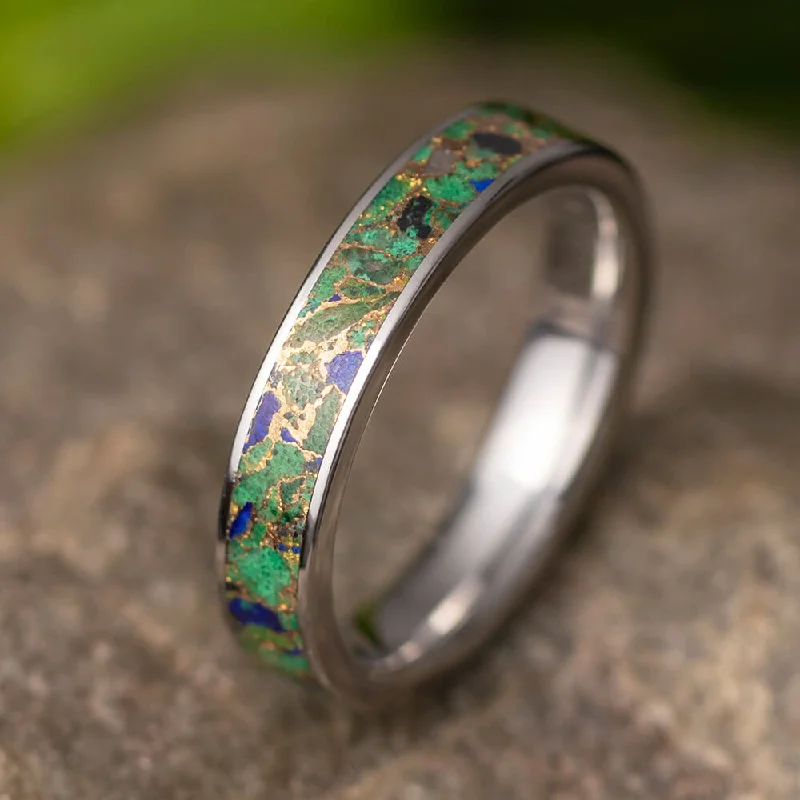 women's ring twisted band -Desert Mosaic Ring, Handmade Titanium Ring With Unique Gem Inlay