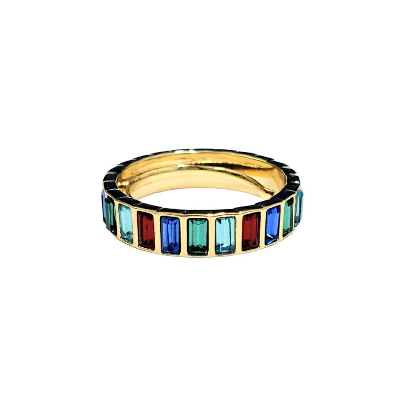 women's ring gothic style -Gold with Multi Gem Baguette Ring