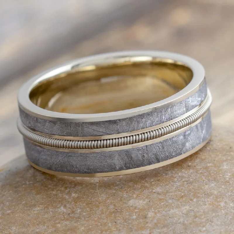 women's ring delicate -Guitar String Ring with Gibeon Meteorite