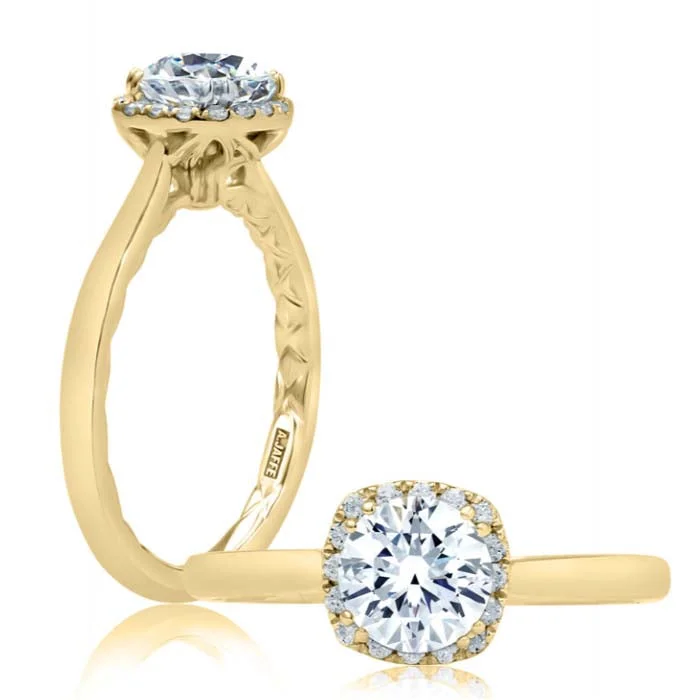 women's engagement rings modern design -A. Jaffe Cushion Halo Diamond Engagement Ring Semi-Mounting in 14K Yellow Gold