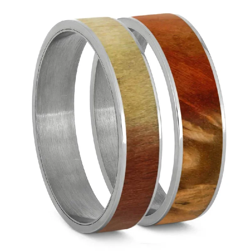 women's ring stacking set -Flame Box Elder Burl Wood Inlay Components for Modular Rings