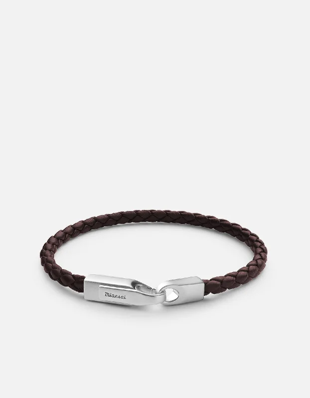 women's bracelets trendy layered -Crew Leather Bracelet, Matte Silver