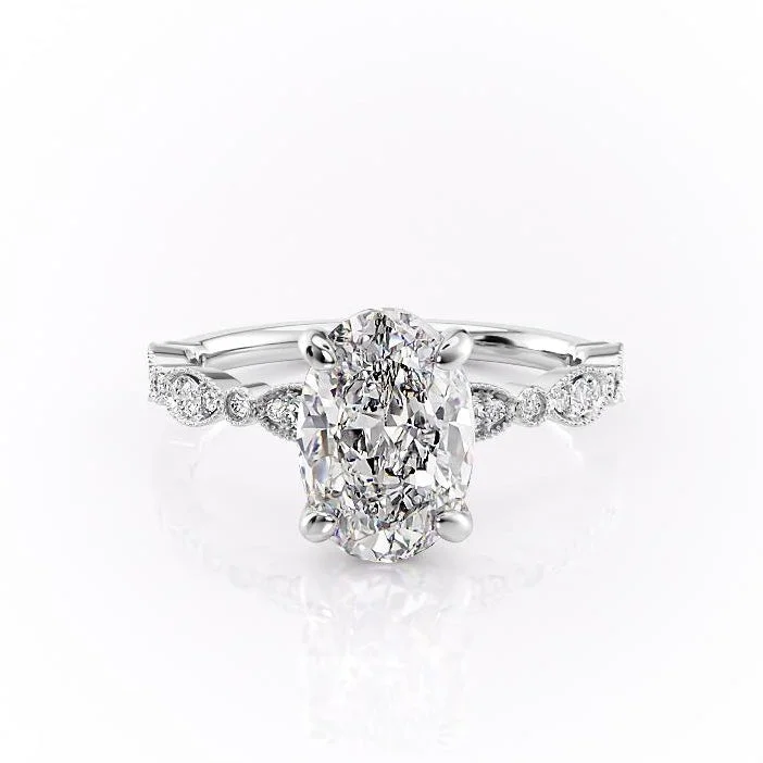 women's engagement rings with diamond accents -Oval Cut Moissanite Engagement Ring, Vintage Design