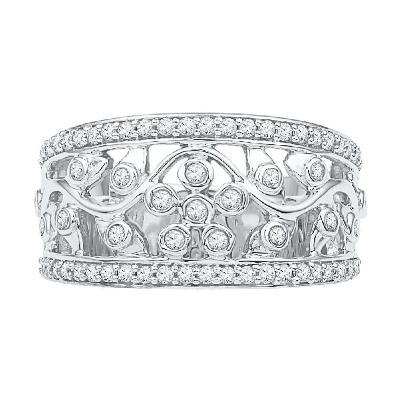 women's ring vintage -Stunning Diamond Accented Floral Ring