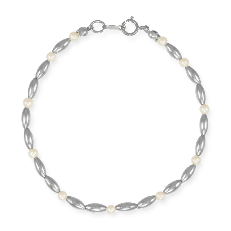 women's bracelets twisted design -Charleston Mini Rice Bead Sterling Silver Pearl Bracelet