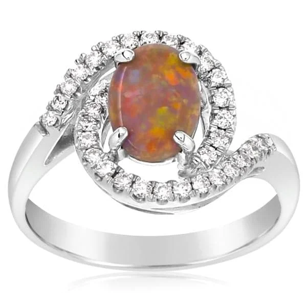 women's engagement rings for proposal -Dark Oval Opal & Diamond Ring