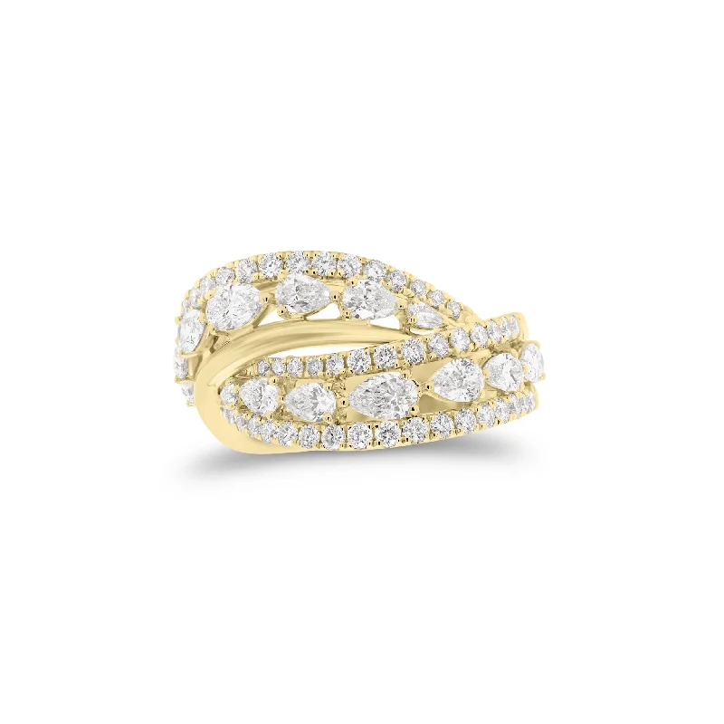 women's ring vintage gold -Round & Pear-Shaped Diamond Crossover Ring