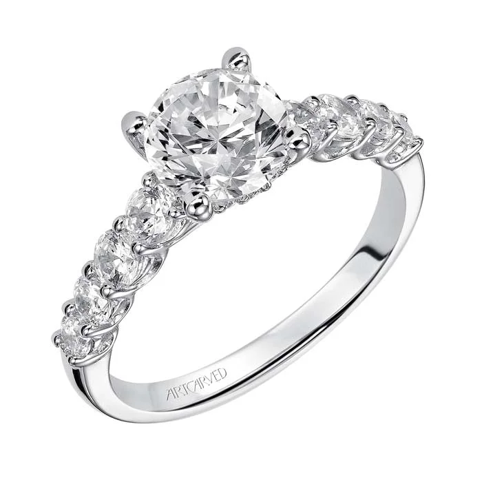 women's engagement rings halo setting -Artcarved "Leandra" Diamond Engagement Ring Semi-Mounting in 14K White Gold