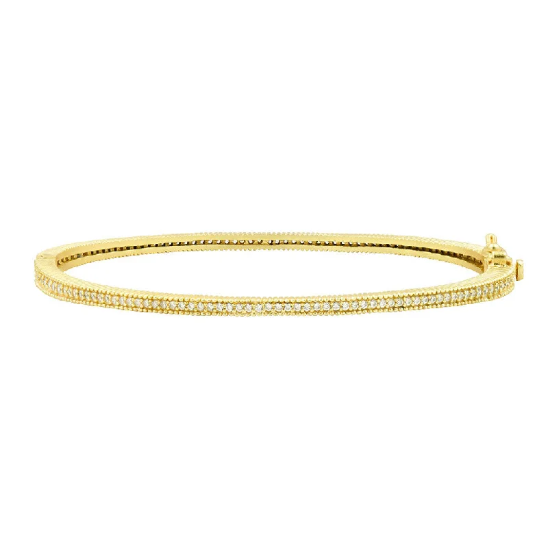 women's bracelets twisted design -Freida Rothman Signature Thin Pavé Hinge Bangle