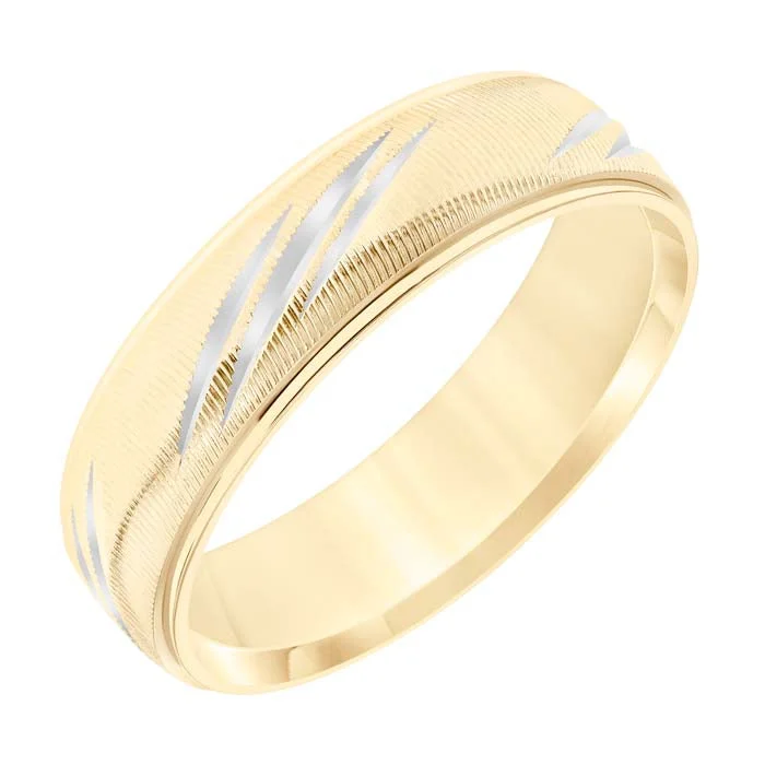 women's engagement rings large carat size -Goldman Men's 6MM Wedding Band in 14K Yellow Gold with Rhodium Accents