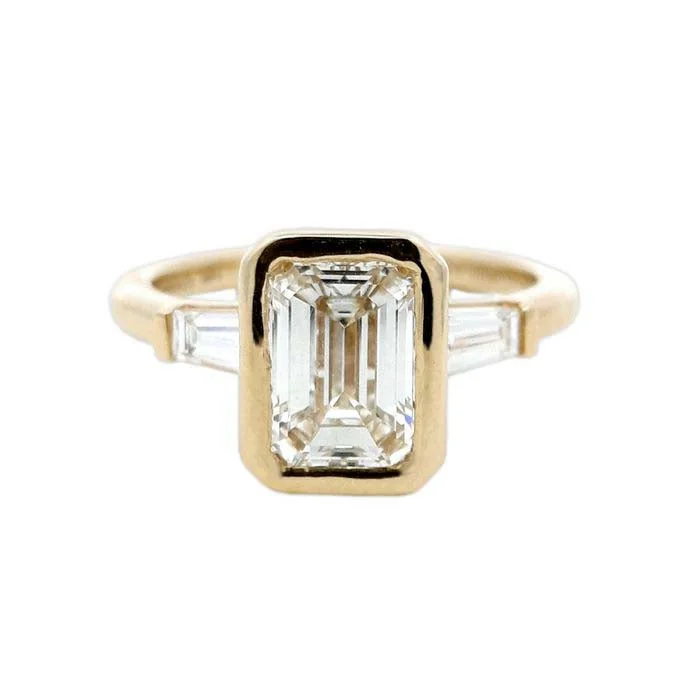 women's engagement rings trendy and stylish -Mountz Collection 2.09CTW Complete Emerald Cut Engagement Ring in 14K Yellow Gold